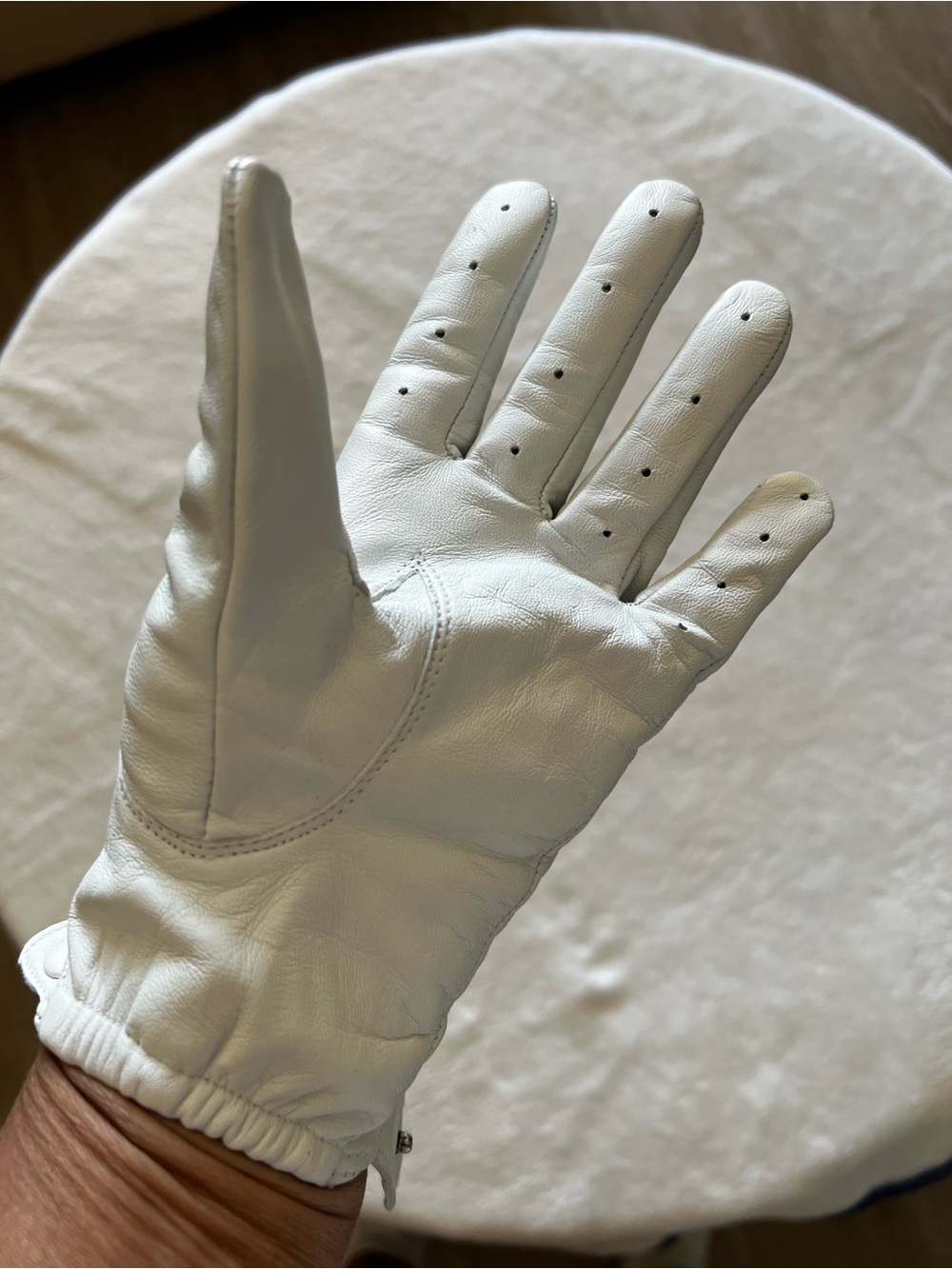 Men's White Driving Gloves - Classic Perforated Leather/UNISEX